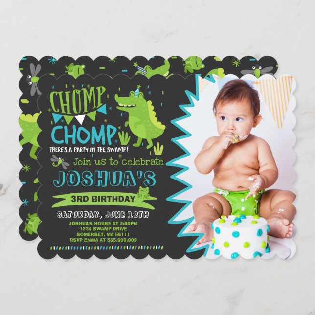 Alligator Birthday Invitation Crocodile Party (Front/Back)