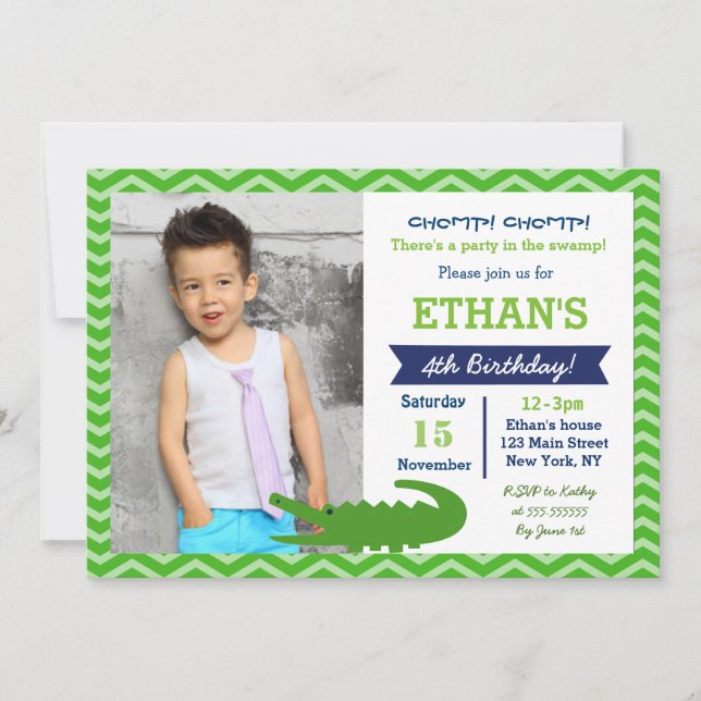 Alligator Birthday Party Invitations (Front)