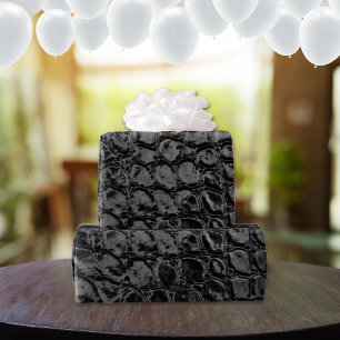 Alligator Black Faux Leather Wrapping Paper