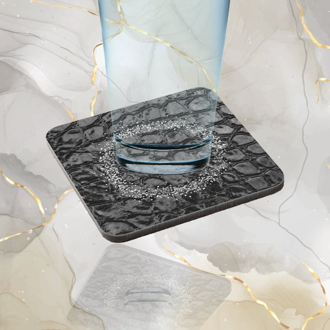 Alligator Black Faux Leather | Your Logo Coaster (Creator Uploaded)