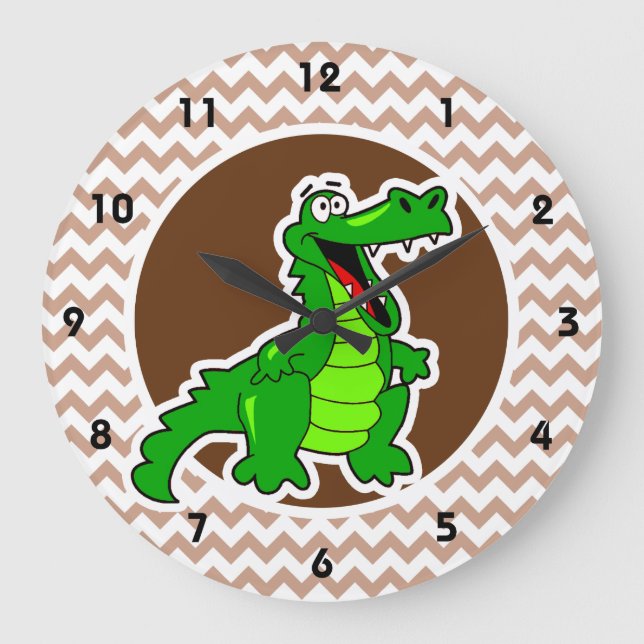 Alligator; Brown Chevron Large Clock (Front)