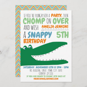 Alligator Chomp, Chevron Birthday Party Invitation