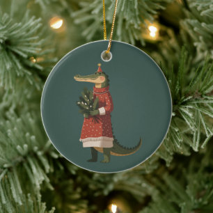 Alligator Christmas Crocodile Lover Holiday Funny Ceramic Ornament