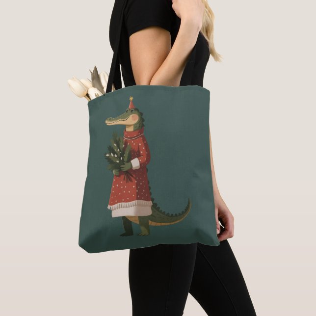 Alligator Christmas Crocodile Lover Holiday Funny  Tote Bag (Close Up)