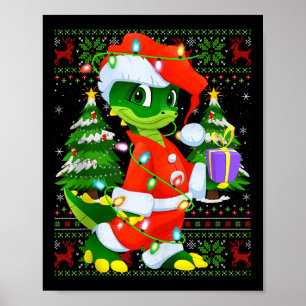 Alligator Christmas Lights Santa Costume Ugly Xmas Poster
