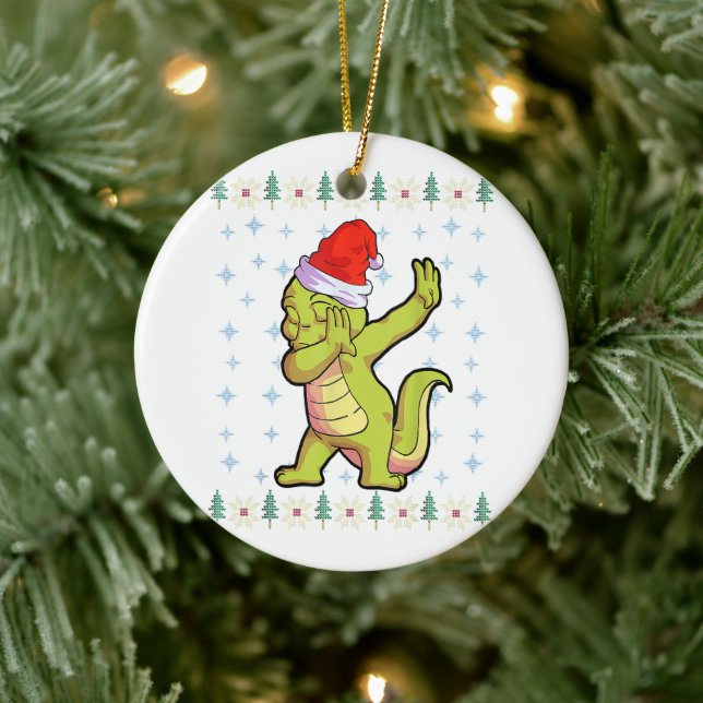 Alligator Christmas Shirt Santa Hat Crocodile Love Ceramic Ornament (Tree)