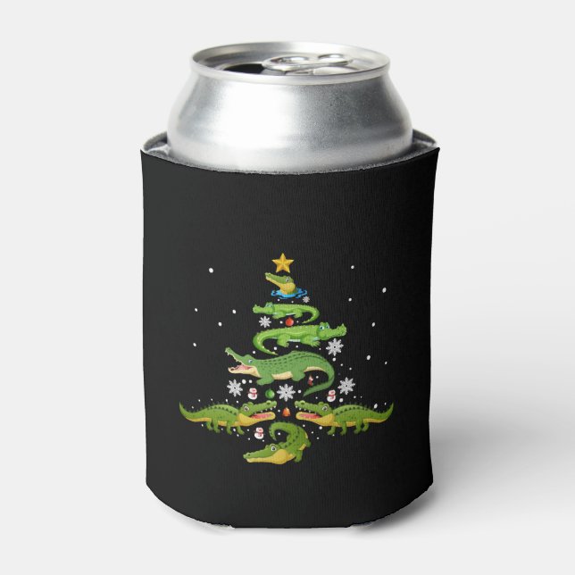 Alligator Christmas Tree Cute Xmas Lover Lights Can Cooler (Can Front)
