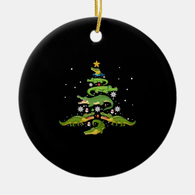 Alligator Christmas Tree Cute Xmas Lover Lights Ceramic Ornament (Front)