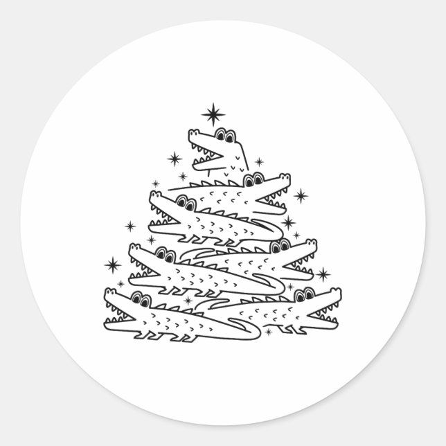 Alligator Christmas Tree Swea  Classic Round Sticker (Front)