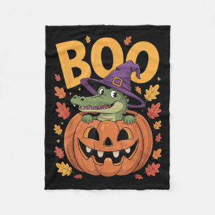 Alligator Costume On Pumpkin Halloween Alligator  Fleece Blanket