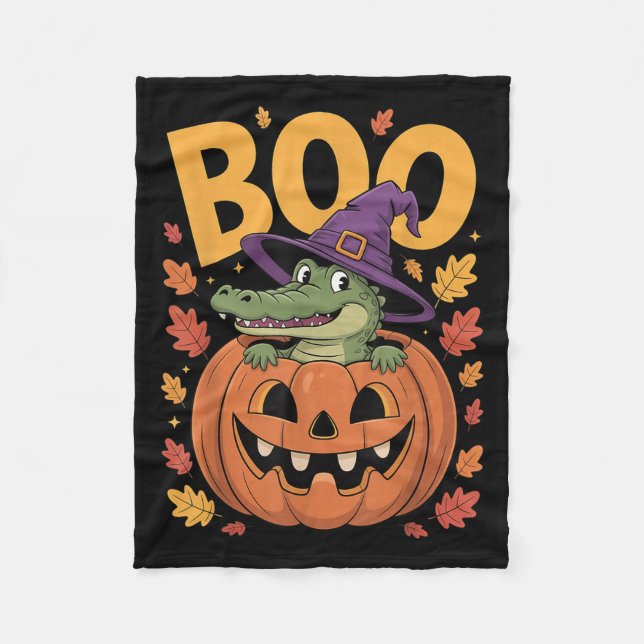 Alligator Costume On Pumpkin Halloween Alligator  Fleece Blanket (Front)
