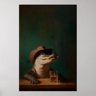 Alligator Cowboy Art Print, Surreal Animal Western Poster