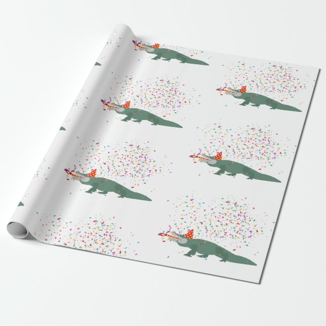 Alligator Crocodile - Animals Having a Party  Wrapping Paper (Unrolled)