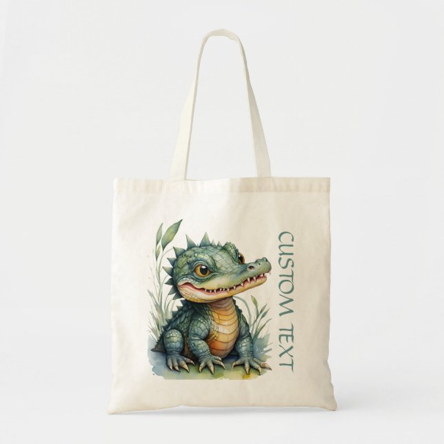Alligator Crocodile baby animal watercolor school  Tote Bag (Front)