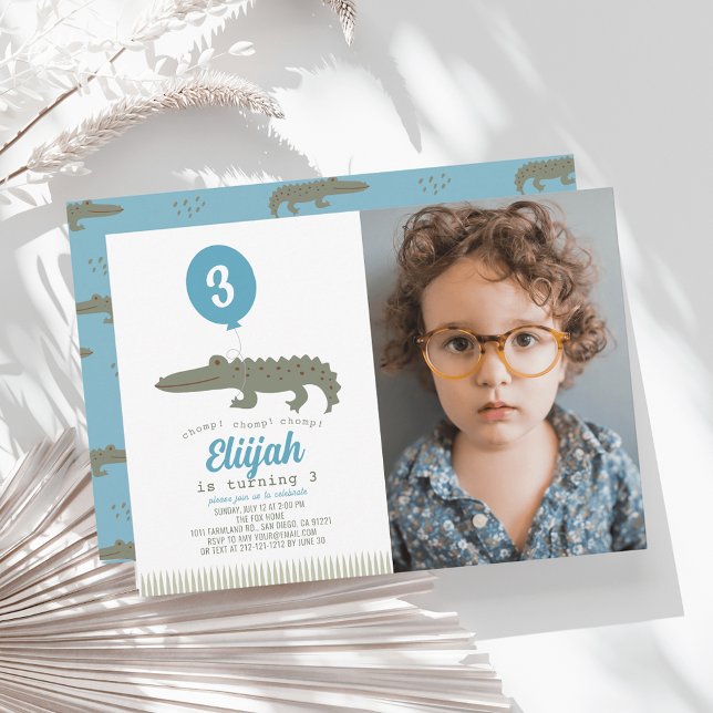 Alligator Crocodile Balloon Kid's Birthday Photo Invitation (Creator Uploaded)