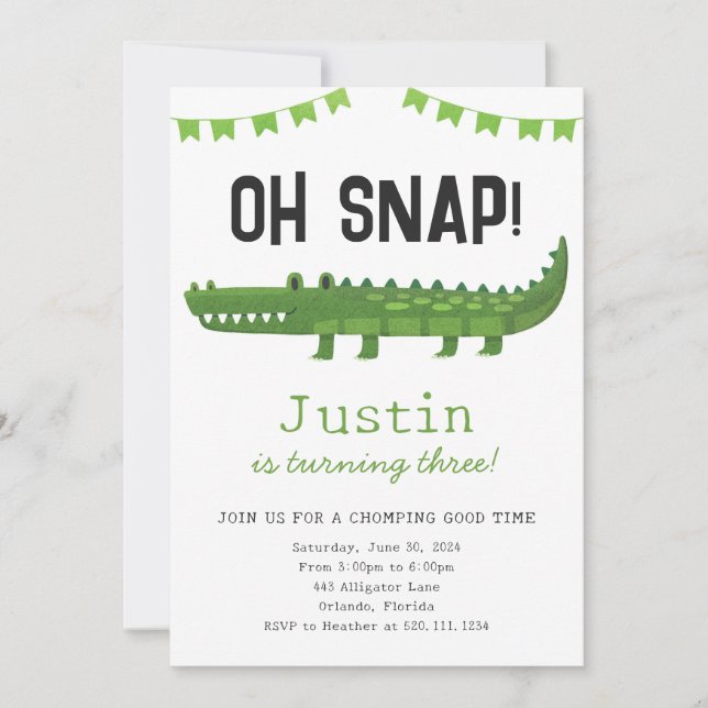 Alligator Crocodile Birthday Party Invitation (Front)