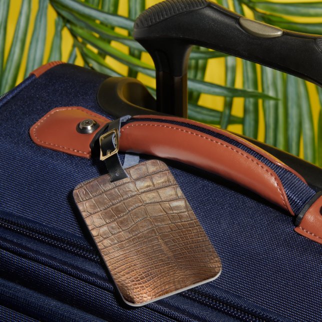 Alligator crocodile image is  leather lookalike luggage tag (Front Insitu 1)