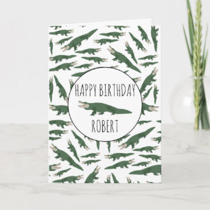 Alligator Crocodile Pattern Custom Name Birthday C Card
