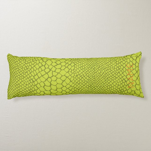 Alligator Crocodile Pattern NAME Mod Green Kids Body Cushion (Back)