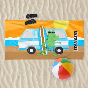 Alligator crocodile Retro Van Sunshine Surf Board Beach Towel