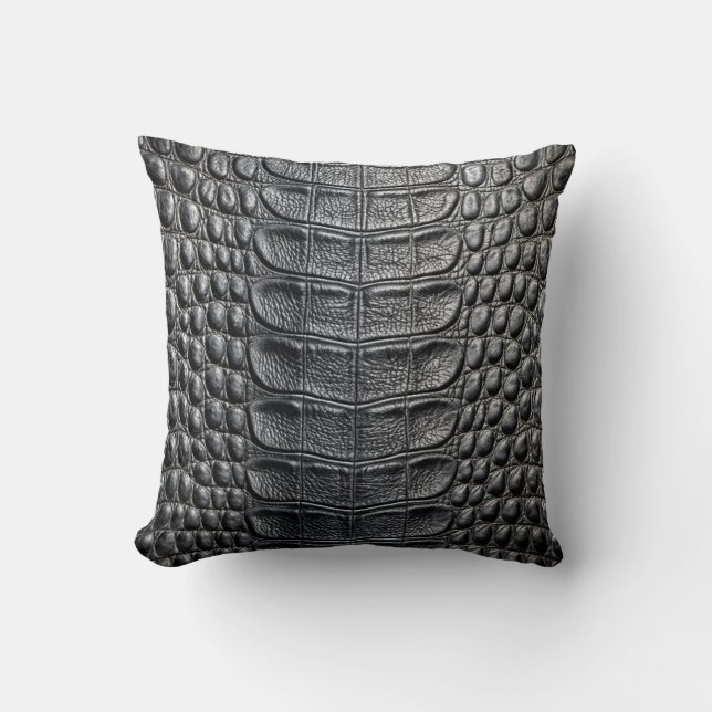 Alligator Crocodile Skin Faux Black Leather  Cushion (Front)