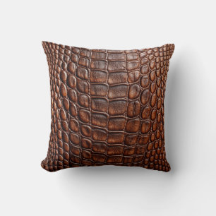 Alligator Crocodile Skin Faux Brown Leather  Cushion