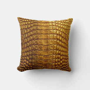 Alligator Crocodile Skin Faux Gold Leather  Cushion