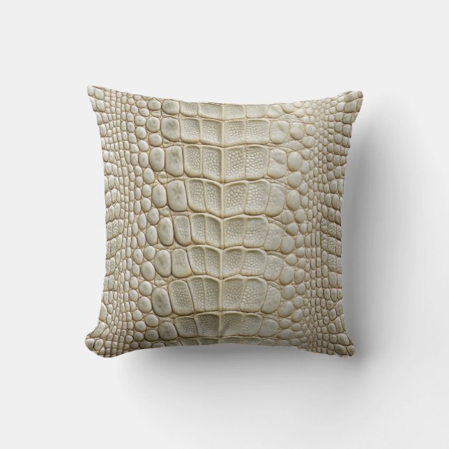 Alligator Crocodile Skin Faux Ivory White Leather  Cushion (Front)