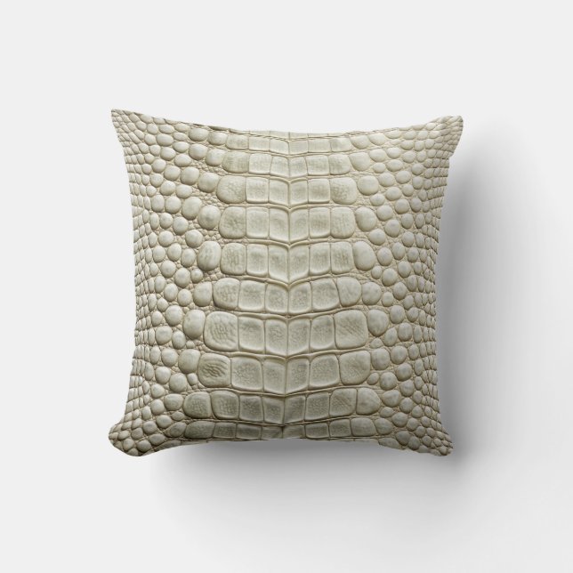 Alligator Crocodile Skin Faux Pearl White Leather  Cushion (Front)