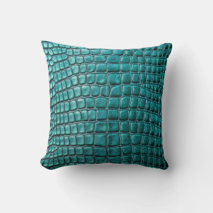 Alligator Crocodile Skin Faux Teal Leather  Cushion