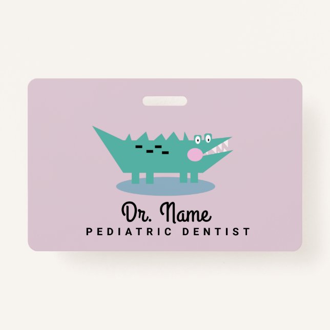 Alligator Dentist Paediatrician Dental Pink ID Badge (Front)
