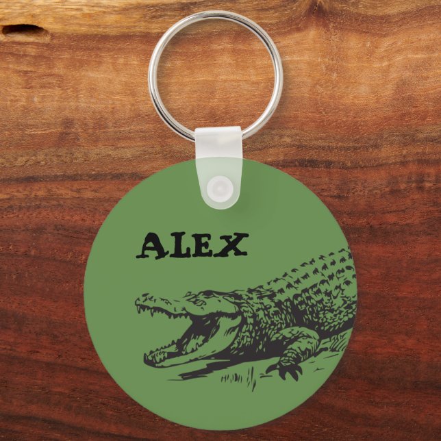 Alligator drawing with custom name key ring (Front)