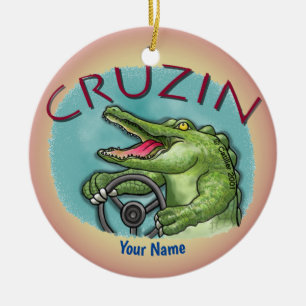 Alligator Driving Car Ceramic Ornament