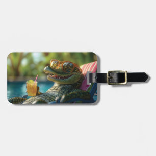 Alligator Enjoying a Poolside Cocktail Luggage Tag