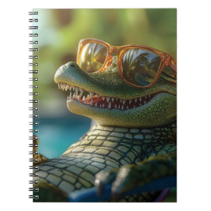 Alligator Enjoying a Poolside Cocktail Notebook