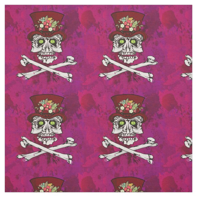 Alligator eyed gothic skull & crossbones fabric (Swatch)