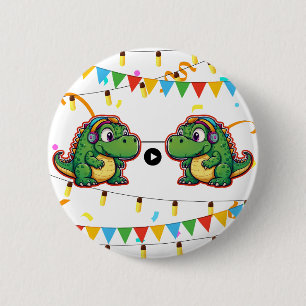 Alligator Festive Colourful Music Baby Shower 6 Cm Round Badge