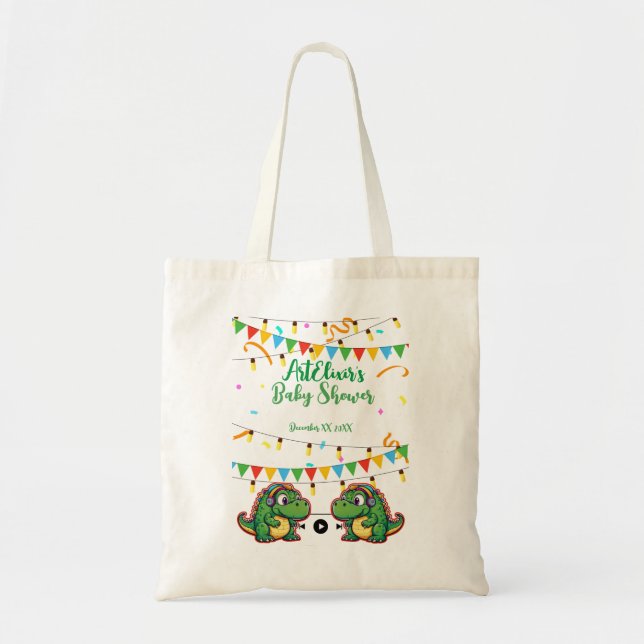 Alligator Festive Colourful Music Baby Shower Tote Bag (Front)
