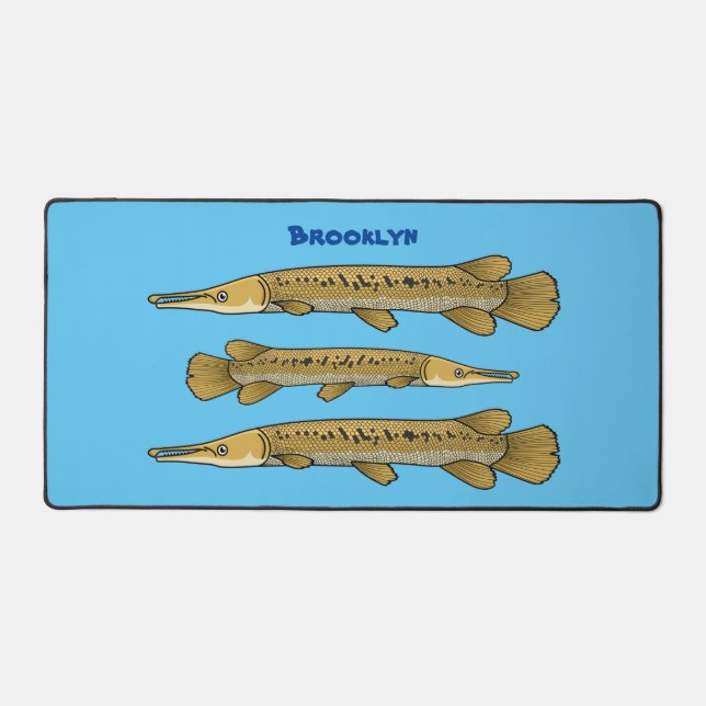 Alligator garfish cartoon illustration desk mat (Front)