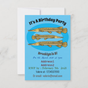 Alligator garfish cartoon illustration invitation