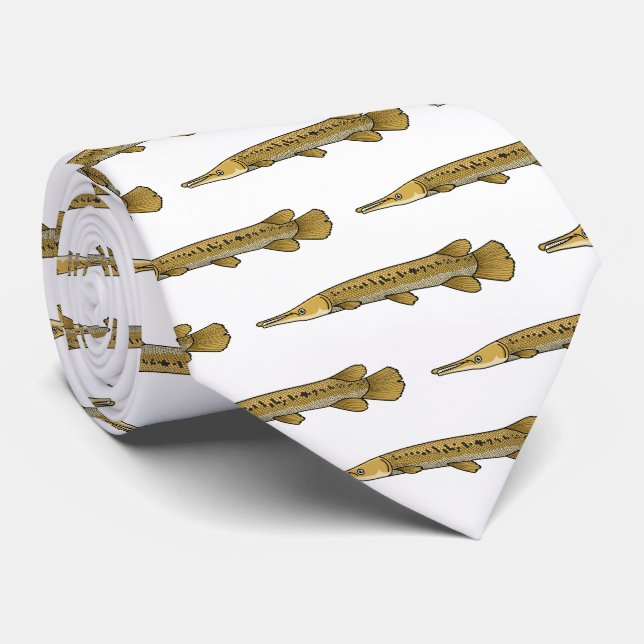 Alligator garfish cartoon illustration  tie (Rolled)