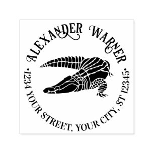 Alligator Gator Reptile Name Return Address Round Self-inking Stamp