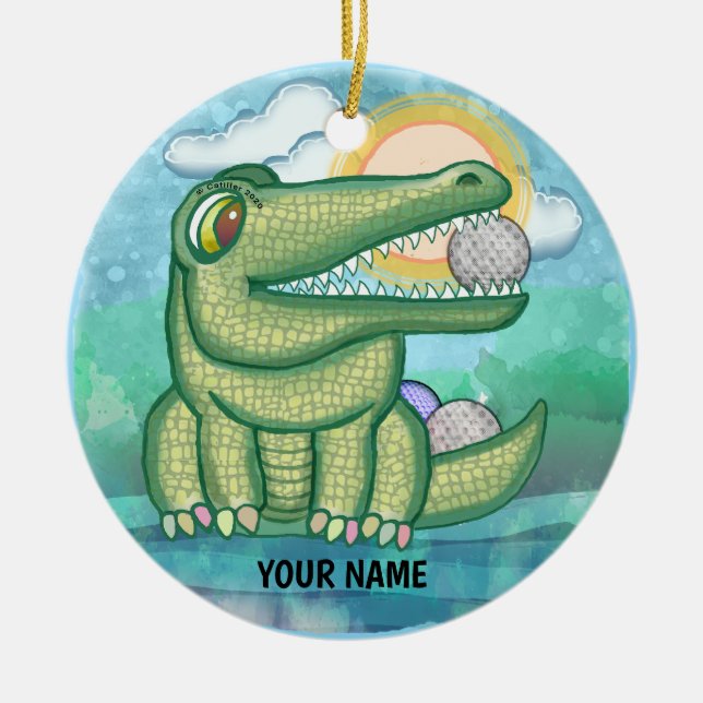 Alligator Golf Ceramic Ornament (Front)