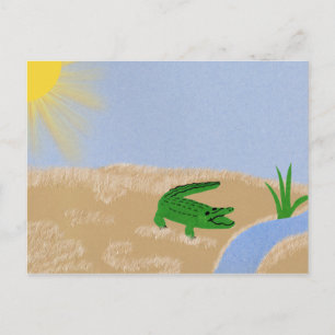 Alligator Green Whimsical Cartoon Art Postcard