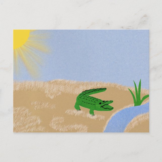Alligator Green Whimsical Cartoon Art Postcard (Front)