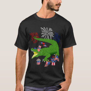 Alligator Holding American Flag Sunglasses Happy 4 T-Shirt