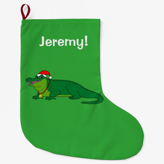 Alligator in a Santa Hat Large Christmas Stocking (Front)