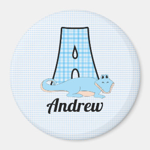 Alligator in Blue with Monogram A Magnet