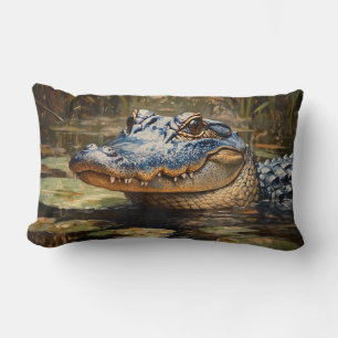 Alligator in the Everglades Wildlife Art Lumbar Cushion