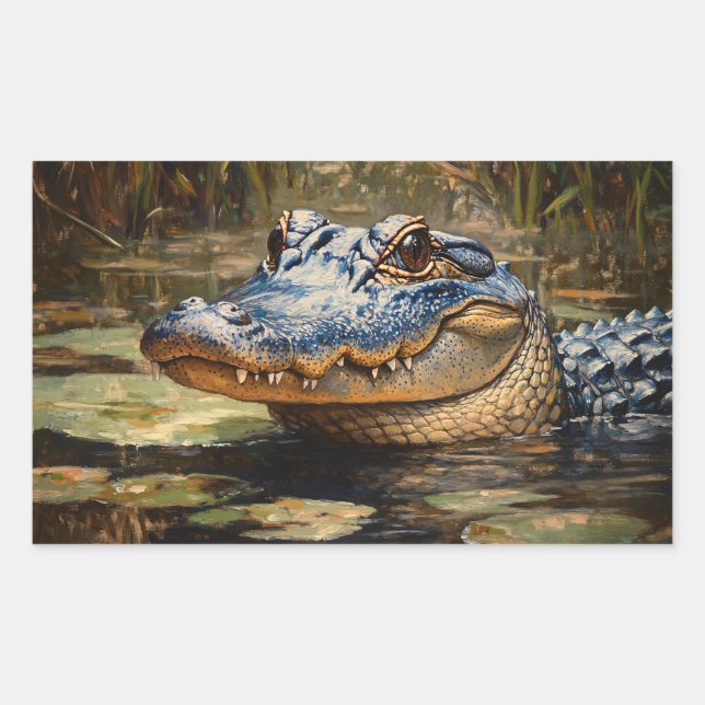 Alligator in the Everglades Wildlife Art Rectangular Sticker (Front)